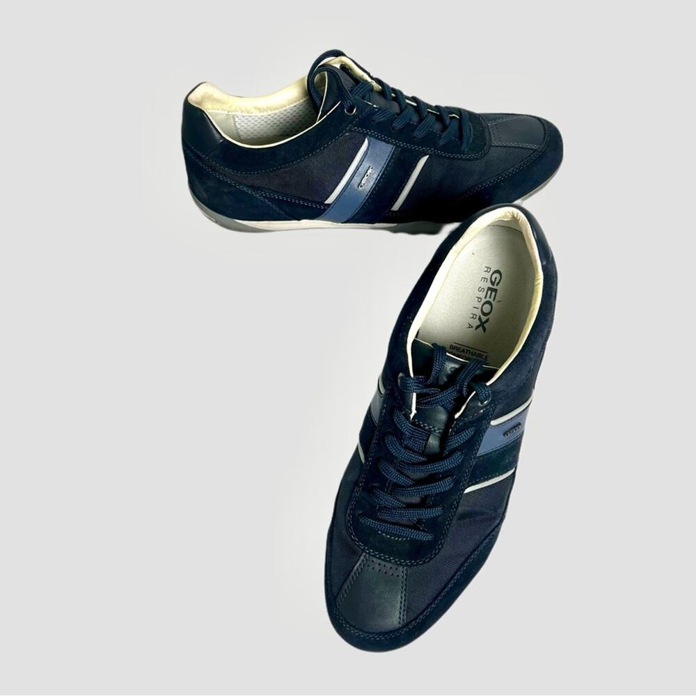 GEOX Respira Dark Navy Low- cut Men’s Sneakers Size 10 Italian Patent